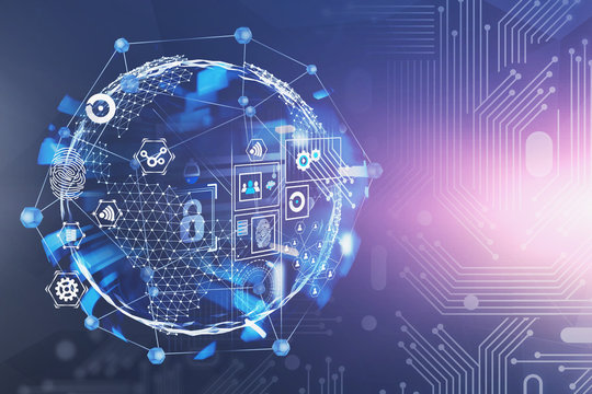 Digital business interface and planet hologram