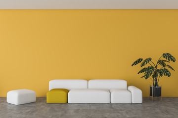 Yellow living room interior with sofa