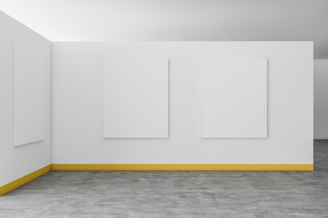 White and yellow poster gallery interior