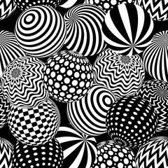 Seamless abstract pattern with spheres in different patterns.
