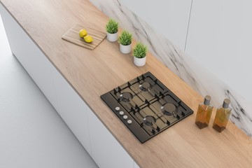 Top view of white marble kitchen countertop