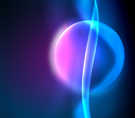 Neon blue electric wave abstract background. Abstract technology background. Black background. Abstract magic light motion background.