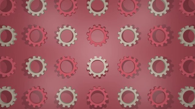 3D Gear Animation. The gears are rotating smoothly against each other. 2 Colors Red and Beech