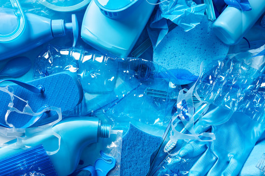 Plastic objects in close-up. Pollution concept.