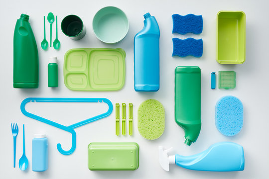 Disposable objects on white background.