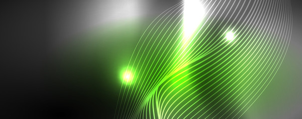 Neon vector wave lines abstract background, magic futuristic techno design