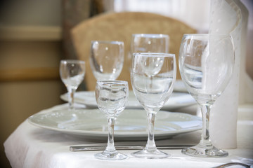 Light picture of empty glasses in restaurant