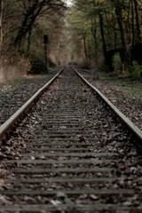 Fototapeta premium eingleisige Bahnstrecke welche geradeaus ins nirgendwo führt