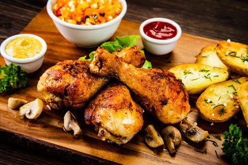 Grilled chicken drumsticks with vegetables