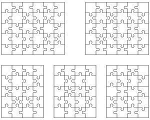 Vector illustration of different white puzzles, separate pieces