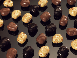 chocolates on glass background