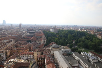 Fototapeta na wymiar View of Turin centre with Central Park aerial view