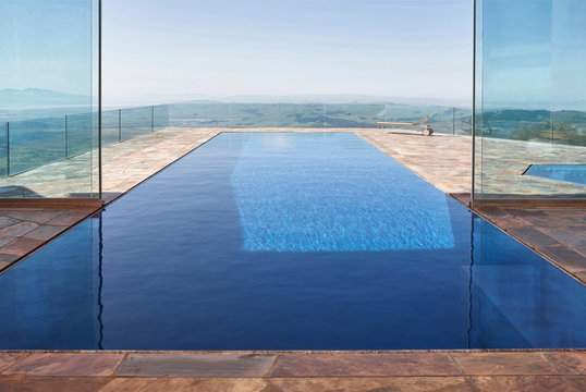 Architecture image of modern design indoor / outdoor pool