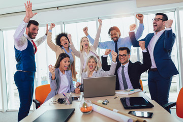 Successful entrepreneurs and business people achieving goals