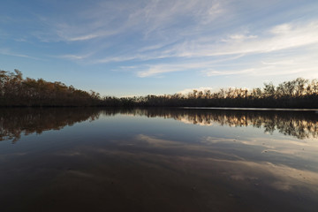 Obraz premium Sunset on Coot Bay Pond in Everglades National Park, Florida on a calm winter evening.