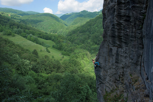 Rock climber on the climbing wall