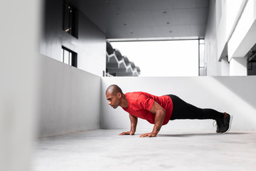 Sportsman Doing Push Ups Outdoors