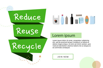 Reduce, reuse, recycle vector poster. Flat style illustration, ecological template, zero waste.