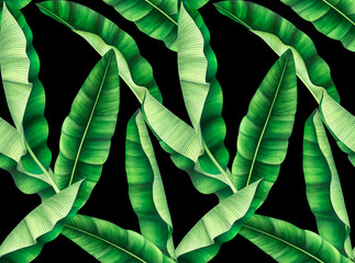 Obraz premium Seamless pattern with banana leaves. Hand drawn watercolor illustration.