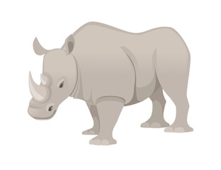 African rhinoceros side view cartoon animal design flat vector illustration isolated on white background