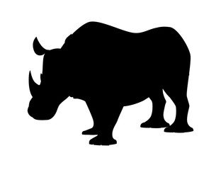 Black silhouette african rhinoceros side view cartoon animal design flat vector illustration isolated on white background