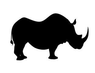 Black silhouette african rhinoceros side view cartoon animal design flat vector illustration isolated on white background