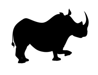 Black silhouette african rhinoceros side view cartoon animal design flat vector illustration isolated on white background