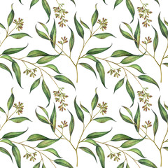 Seamless floral pattern with eucalyptus branches. Watercolor illustration. - 280655160