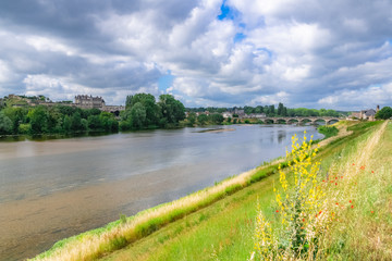 Fototapeta na wymiar Amboise castle in France, beautiful French heritage, panorama with the river Loire in spring