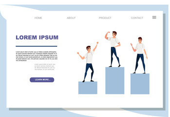 Fototapeta na wymiar Winners podium with sports persons standing on it flat vector illustration on white background advertising banner website page design