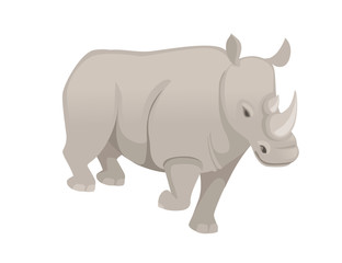 Obraz na płótnie Canvas African rhinoceros walking cartoon animal design flat vector illustration isolated on white background