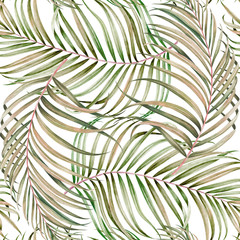 Naklejka premium Seamless pattern with palm branches. Watercolor hand drawn illustration.