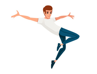 Happy jumping man cartoon character design flat vector illustration isolated on white background