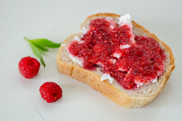 Raspberry jam ,bread,fresh raspberry
