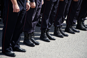 Russian police uniform - army boots in July 2019. Law and order. Problems of opposition rallies, detentions and arrests