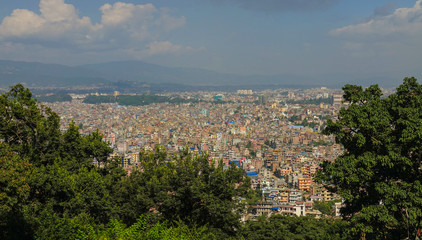 Panoramic shot of the city of Kathmandu from the famous Swayambhunath temple.