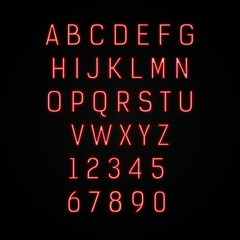 Glowing neon script alphabet. Neon font with uppercase letters