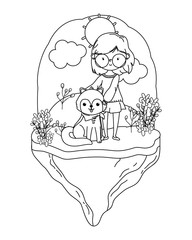 Girl with dog cartoon design