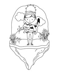 Girl with cat cartoon design