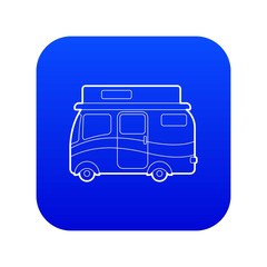 Traveling camper van icon blue vector isolated on white background