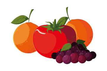 orange apple tomato and grapes