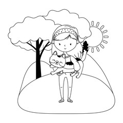 Girl with cat cartoon design