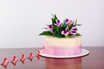 Delicious, beautiful, festive cake on the table