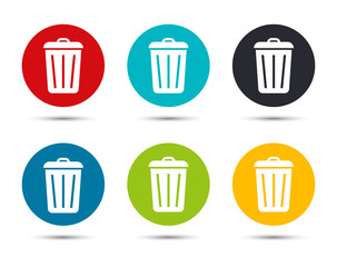 Bin icon flat round button set illustration design