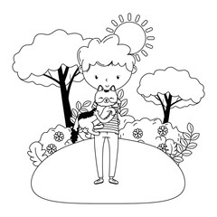 Boy with cat cartoon design