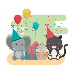 Naklejka premium card of celebration with animals