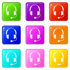 Headphones icons set 9 color collection isolated on white for any design