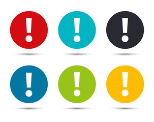 Exclamation mark icon flat round button set illustration design