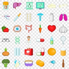Body icons set. Cartoon style of 36 body vector icons for web for any design