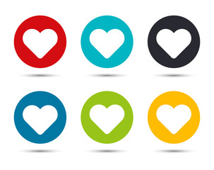 Heart icon flat round button set illustration design